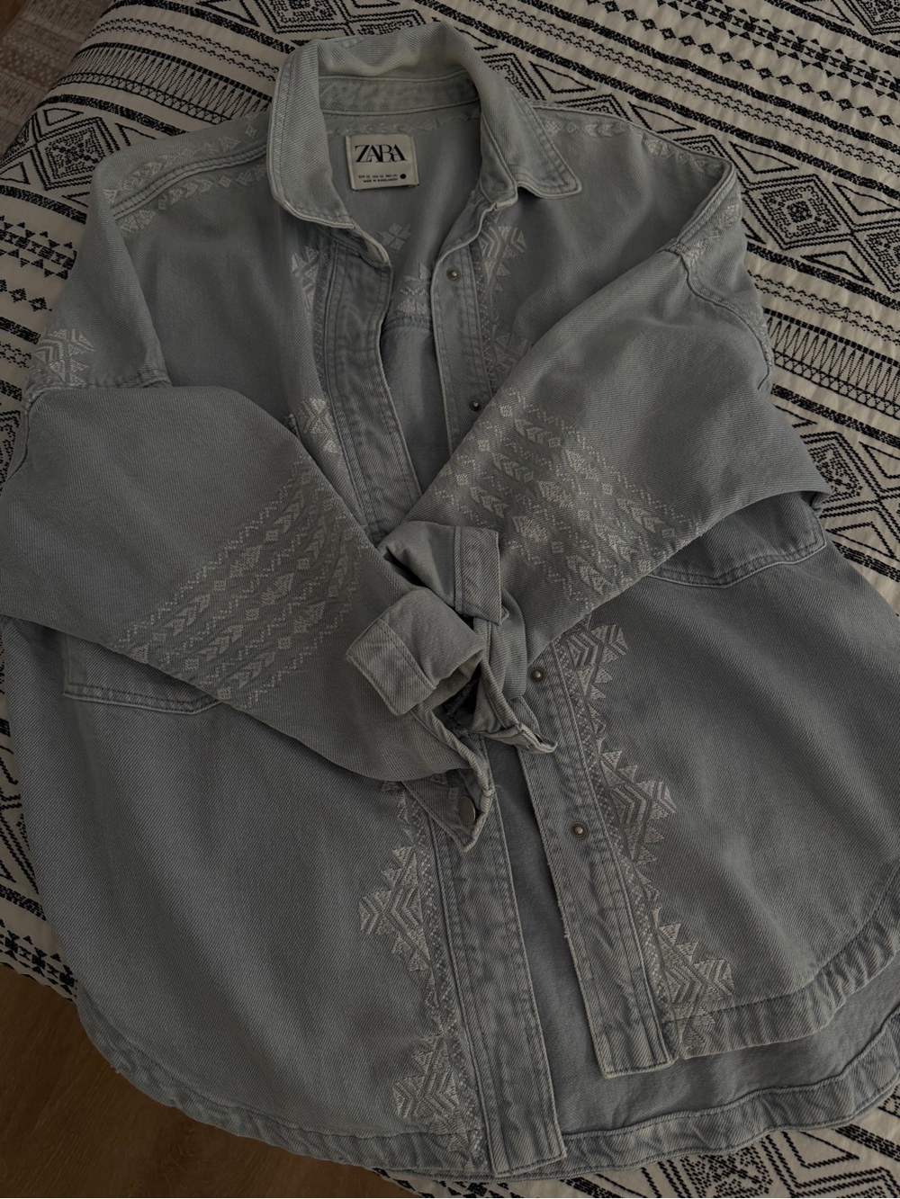 Zara Light Blue Embroidered Denim Jacket